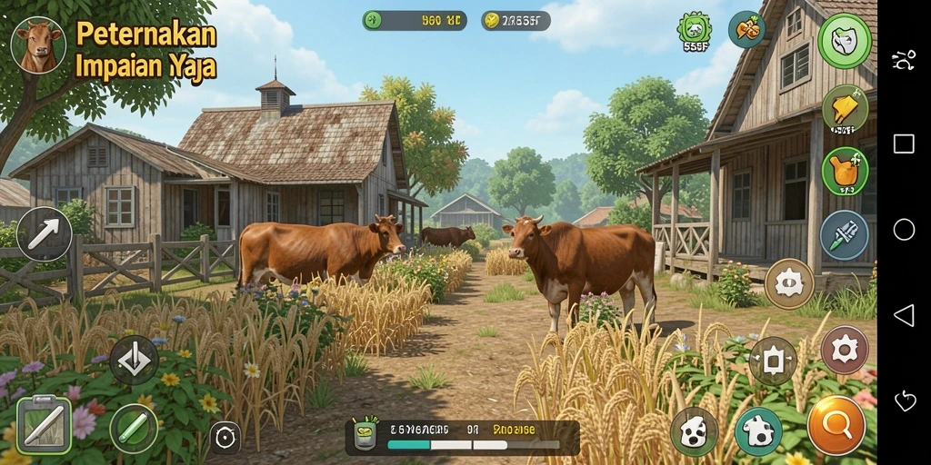 Tampilan gameplay <strong>555F</strong> dengan suasana pertanian yang ceria.