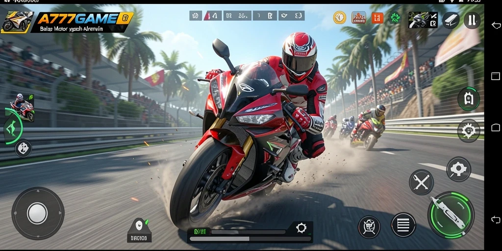 Tampilan menarik dari gameplay balap motor di A777GAME.