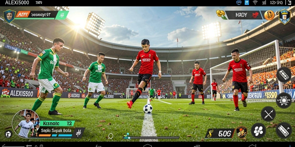 Tampilan gameplay ALEXIS500 menunjukkan aksi sepak bola yang mendebarkan.