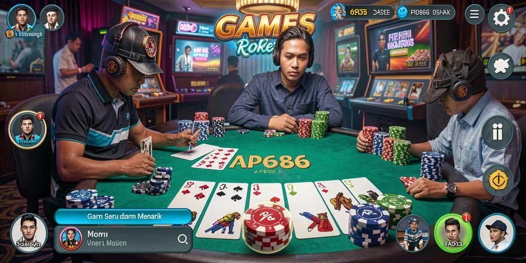 Tampilan gameplay Poker yang seru dan menegangkan.