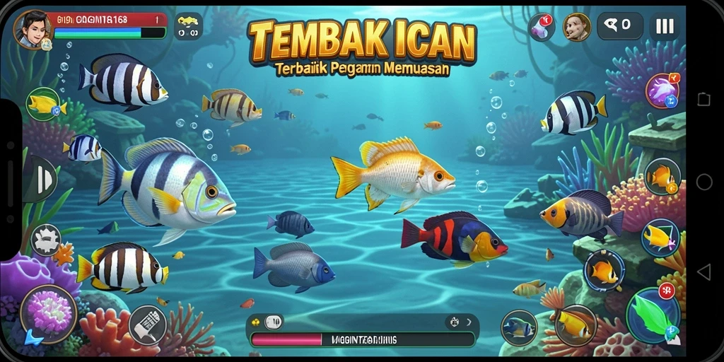 Tampilan gameplay seru di BAGINTA168 dengan berbagai ikan cantik.
