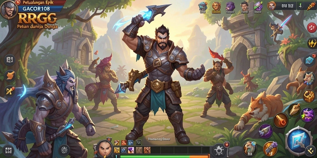 Tangkapan layar GACOR108 menampilkan pertarungan epik antara karakter dalam dunia RPG.