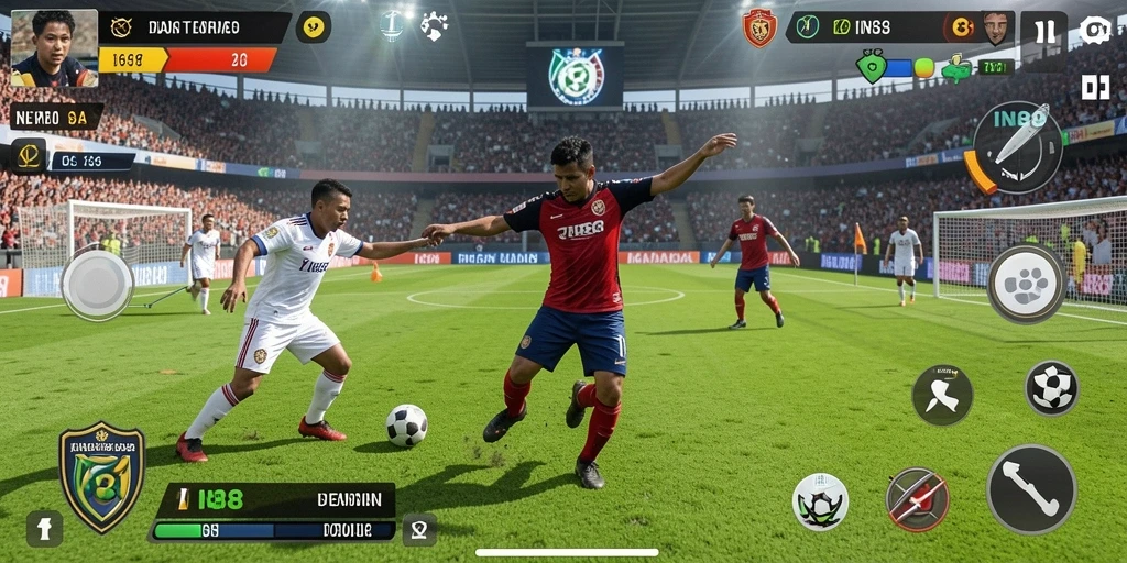 Screenshot IN88 menampilkan aksi seru dalam permainan sepak bola.