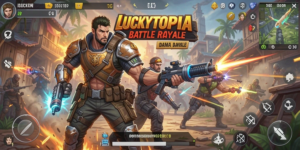 Gameplay intens di LUCKYTOPIA saat pemain bertempur untuk bertahan hidup.