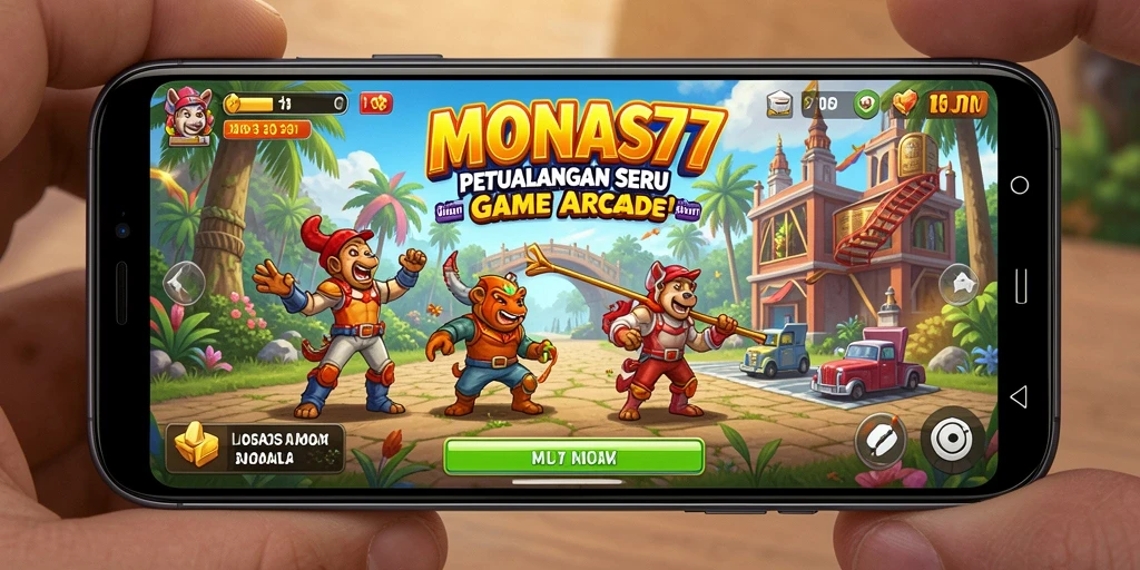 Screenshot utama MONAS77 menampilkan gameplay Arcade yang menantang.