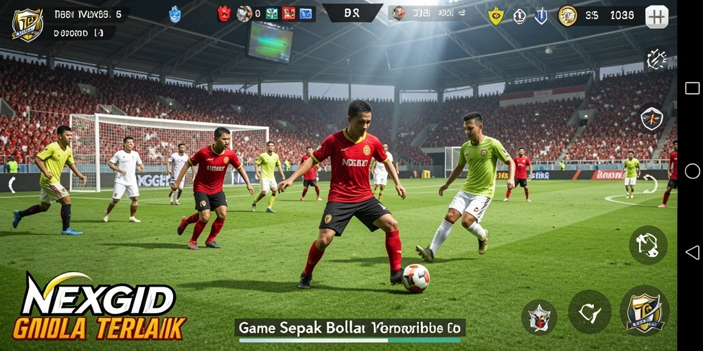 Tampilan gameplay NEXGID dengan aksi sepak bola mendebarkan.
