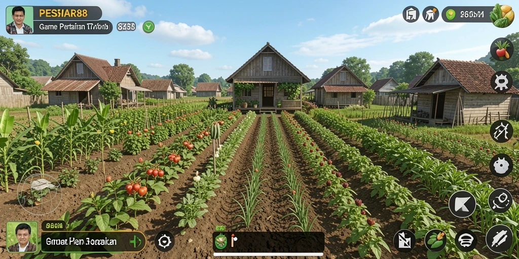 Tangkapan layar gameplay PESIAR88 menampilkan aktivitas bertani yang menawan.