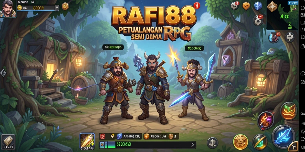 Screenshot gameplay RAFI88 menunjukkan pertempuran epik di dunia fantasi.