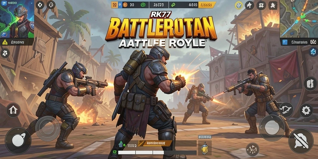 Screenshot RK77 menampilkan aksi intens dalam pertempuran Battle Royale.