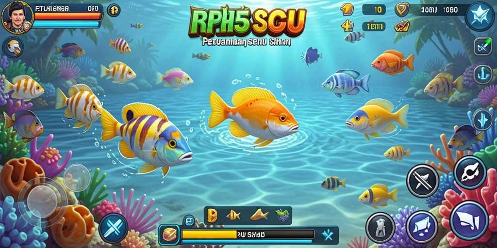 Screenshot gameplay RP55 menunjukkan pengalaman Tembak Ikan yang seru.