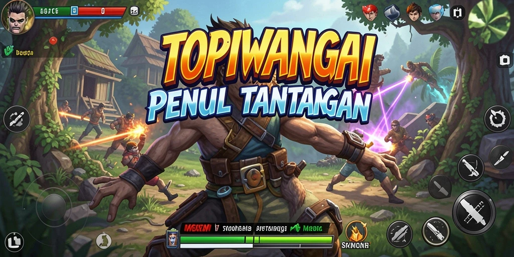 Screenshot gameplay TOPIWANGI menunjukkan pertarungan strategi yang seru.