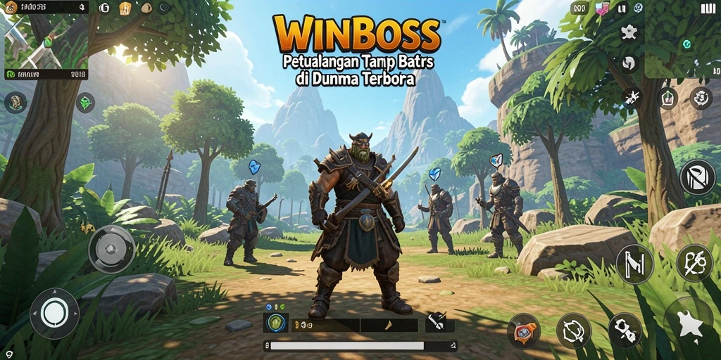 Tampilan gameplay menakjubkan dari WINBOSS yang menunjukkan petualangan di dunia terbuka.